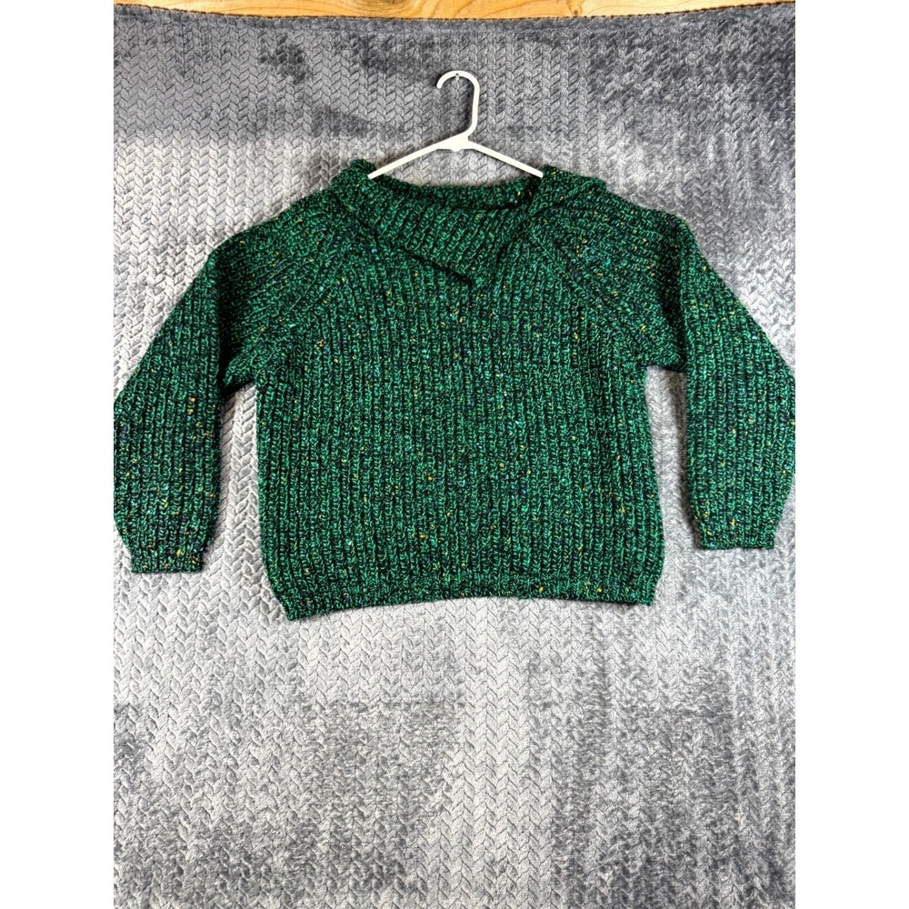 VTG Gap Sweater Womens M Green Wool Chunky Knit Oversized Crossover Shawl Collar